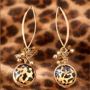 GOLD TONE WIRE DROP CHEETAH EARRINGS